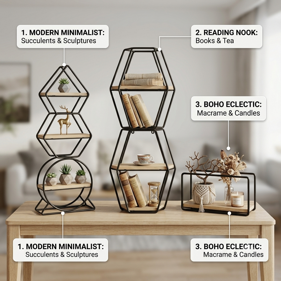 1pcs Wall Mounted Wooden Metal Shelf