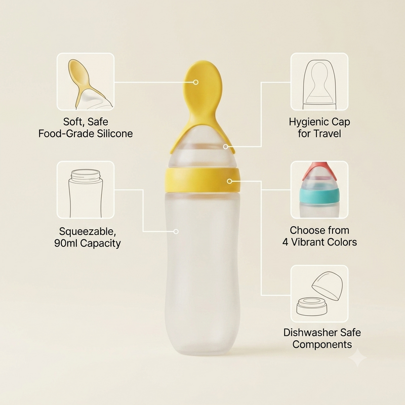 Silicone Baby Feeding Bottle with Spoon Feeder