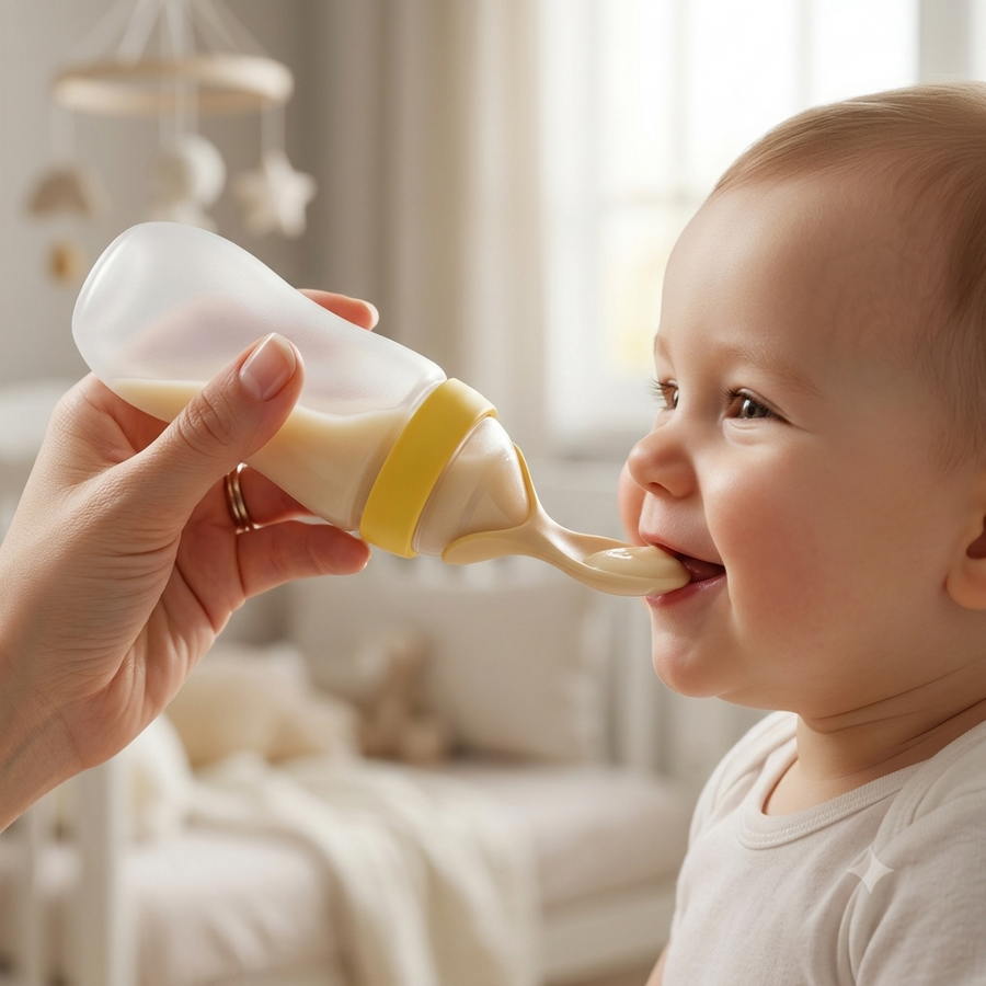 Silicone Baby Feeding Bottle with Spoon Feeder