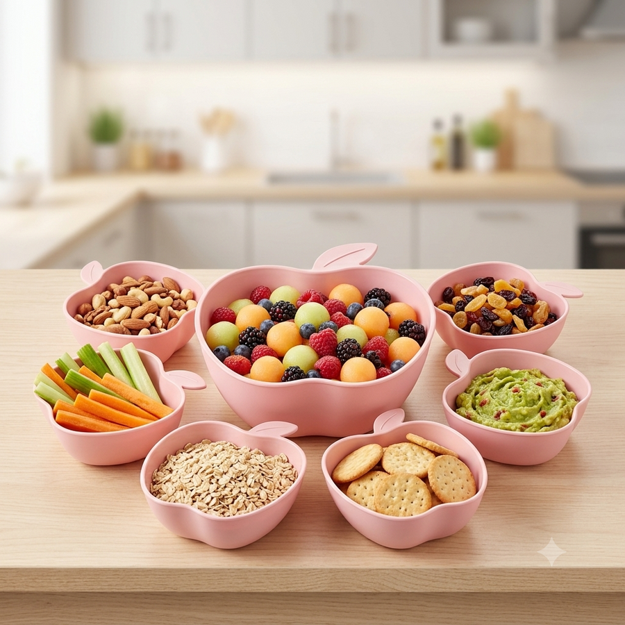 Apple Shaped Bowls Set – 7 Piece Snack & Fruit Serving Set