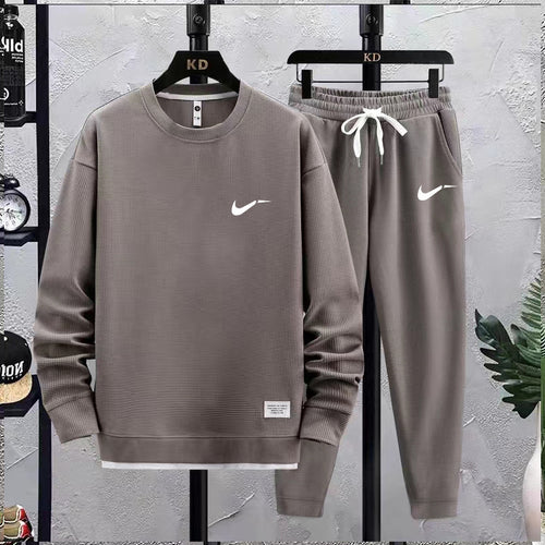 Men Black Waffle Track Suit Loose Fit Autumn