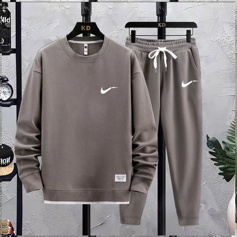 Men Black Waffle Track Suit Loose Fit Autumn