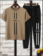 Men NASA Printed Track Suit Beige Black Polyester Summer Wear - image 1