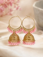 Golden Jhumka Earrings Set for Women 2 Pcs - image 2