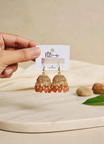 Elegant Gold Plated Jhumkas with Amber Beads for Weddings - image 2