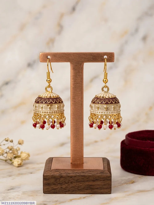Gold Plated Multicolor Crystal Jhumka Earrings for Women